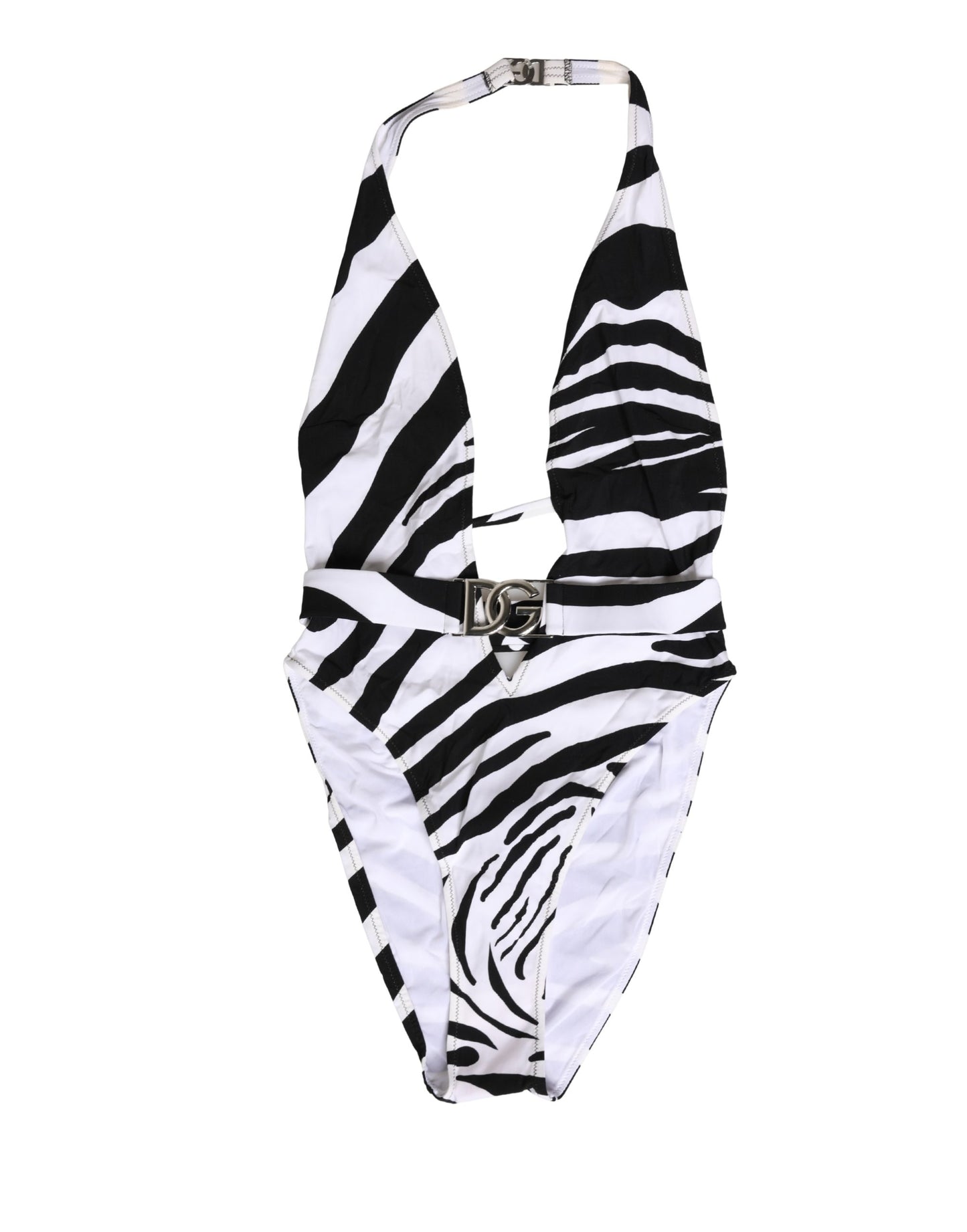 Maillot de bain une pièce Dolce & Gabbana zèbre noir et blanc avec décolleté en V profond