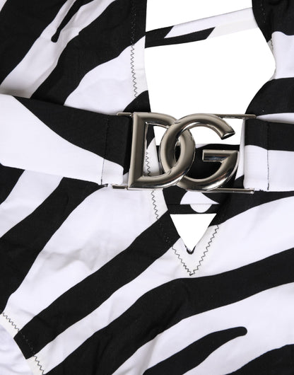 Maillot de bain une pièce Dolce & Gabbana zèbre noir et blanc avec décolleté en V profond