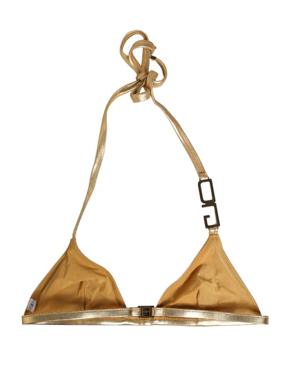 Top de bikini triangular dorado Dolce & Gabbana con logo DG Traje de baño