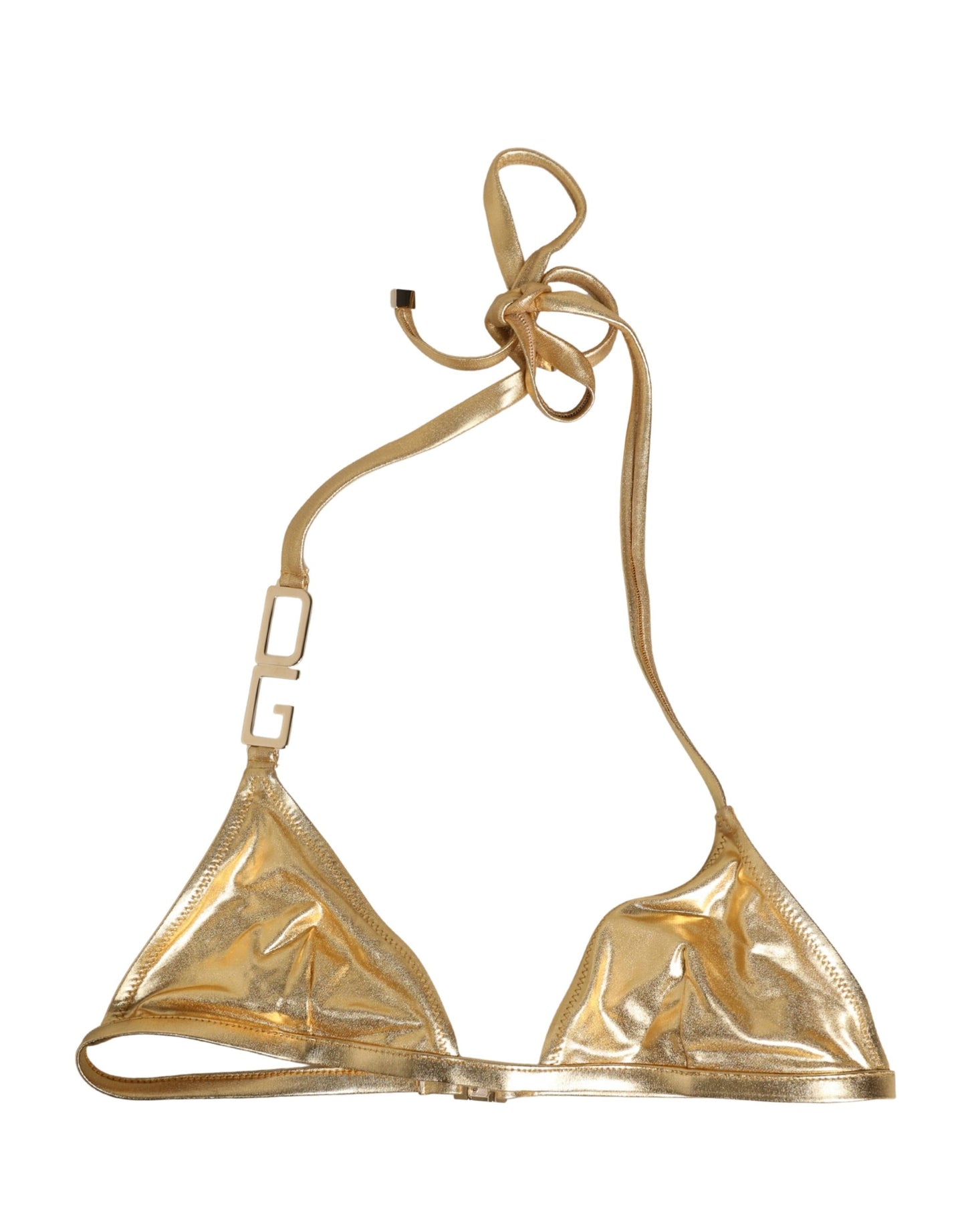 Top de bikini triangular dorado Dolce & Gabbana con logo DG Traje de baño