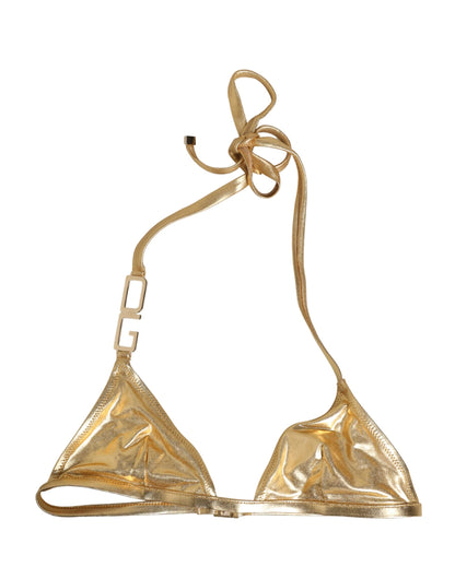 Top de bikini triangular dorado Dolce & Gabbana con logo DG Traje de baño