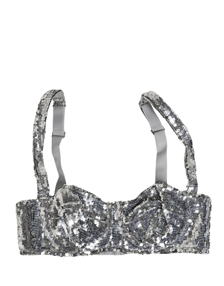 Ropa Interior Sujetador Balconette Dolce & Gabbana de Nyon con Lentejuelas Plateadas