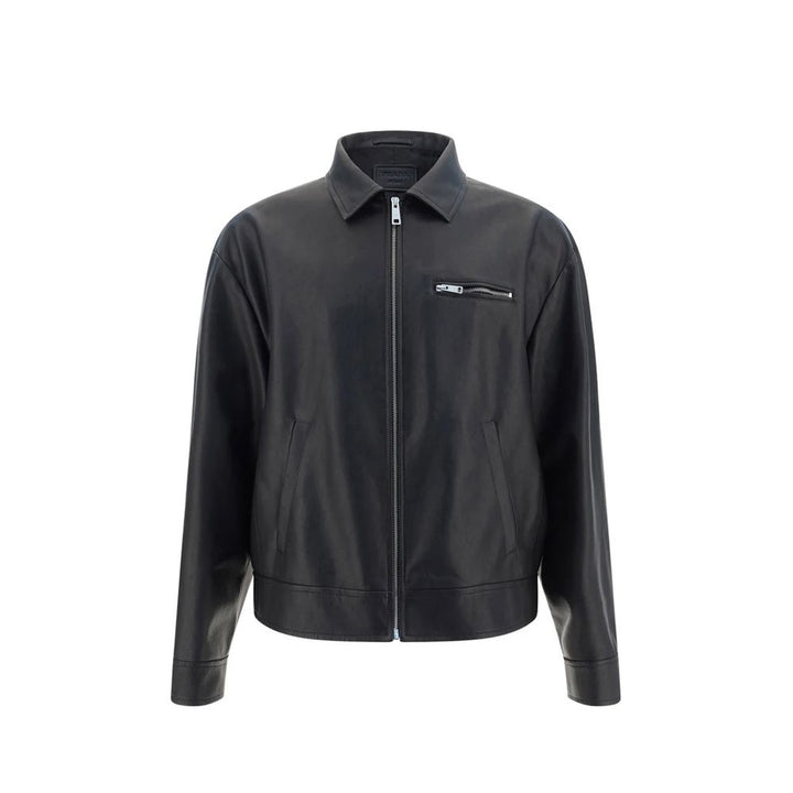 Blouson en cuir noir Prada
