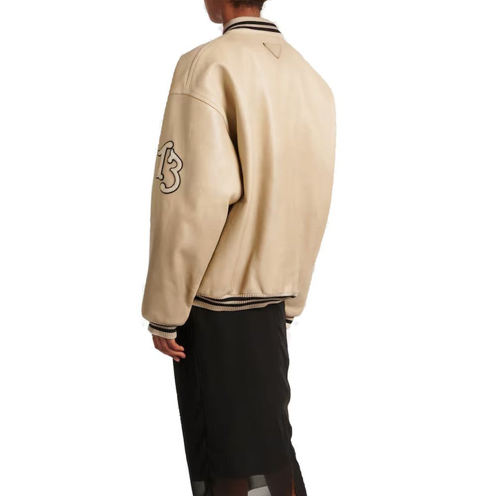 Blouson aviateur Prada en veau beige