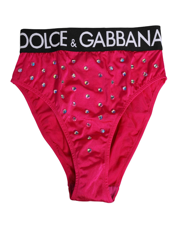 Ropa Interior Bragas de Talle Alto con Cristales Rosas Dolce & Gabbana