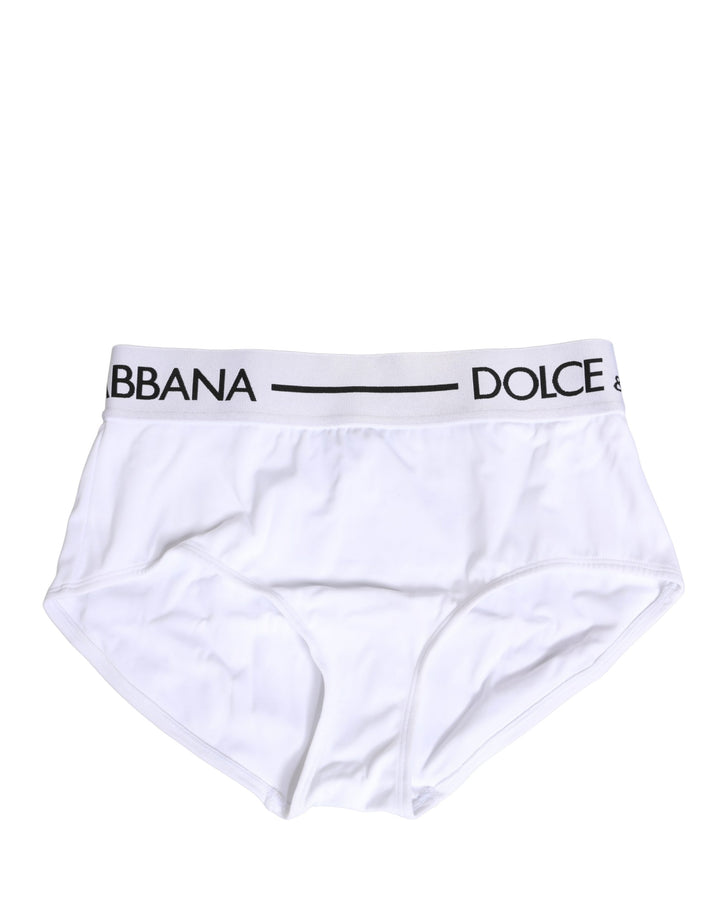 Ropa interior de braguita de nailon blanco con logotipo en la cintura Dolce & Gabbana