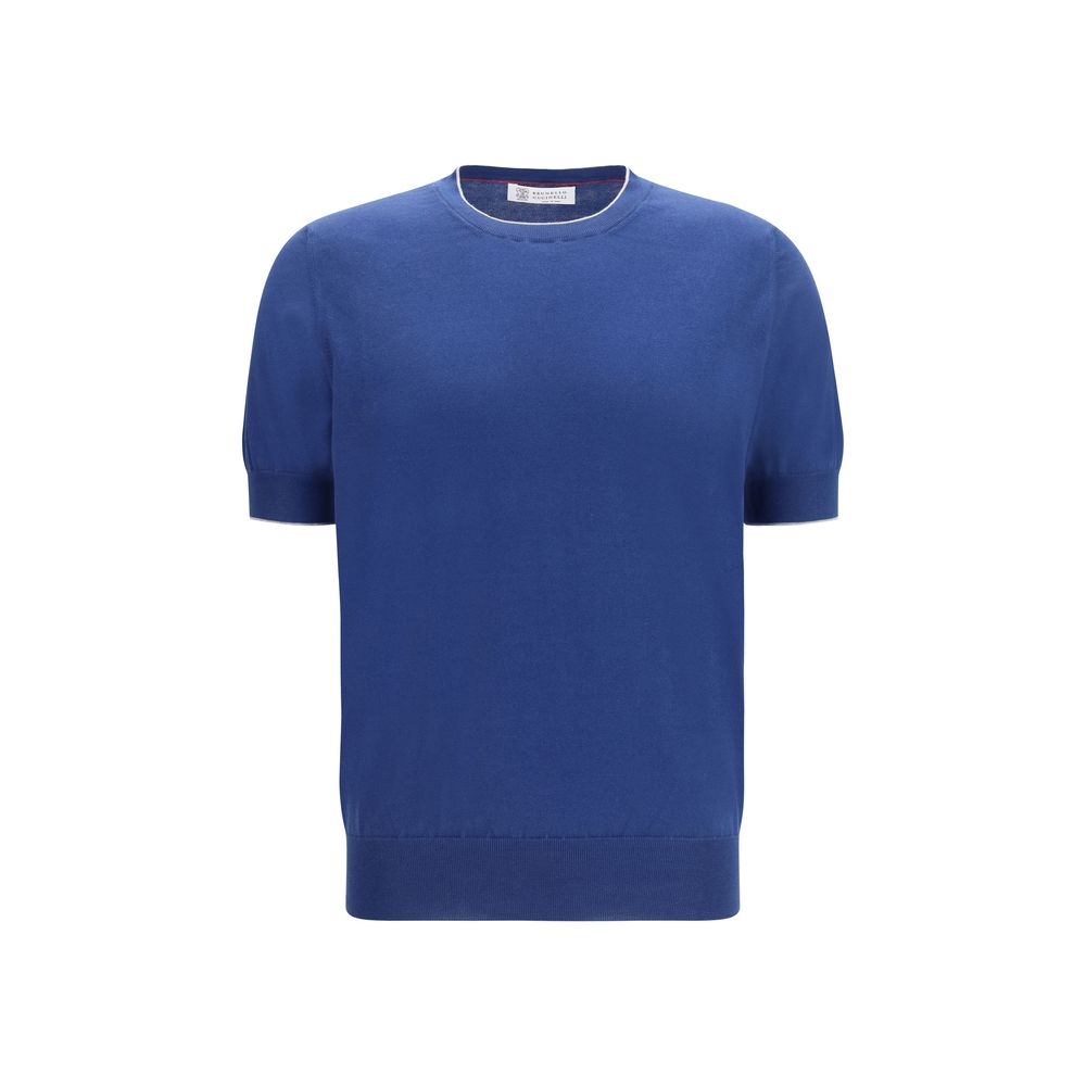 Camiseta de algodón azul Brunello Cucinelli