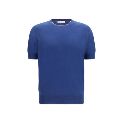 Camiseta de algodón azul Brunello Cucinelli