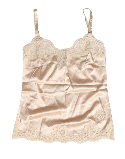 Dolce & Gabbana Lencería camisón de raso de seda con encaje beige