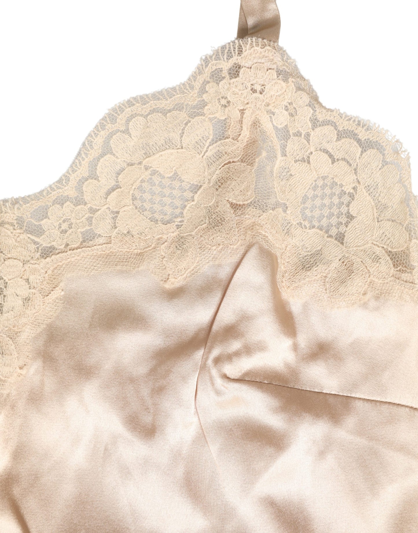 Dolce & Gabbana Lencería camisón de raso de seda con encaje beige