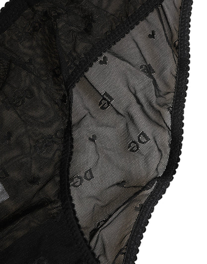 Slip en maille transparente avec logo et dentelle Dolce & Gabbana noir