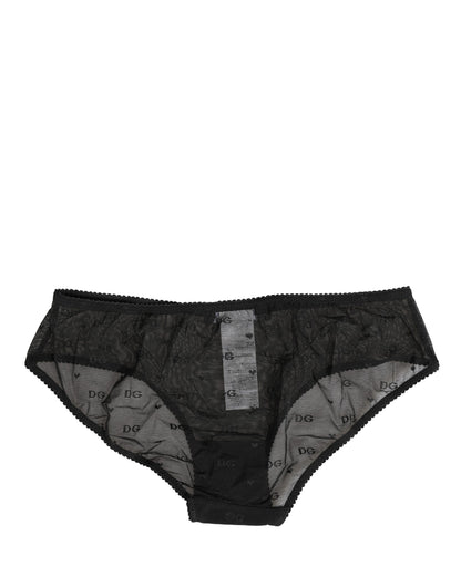 Slip en maille transparente avec logo et dentelle Dolce & Gabbana noir