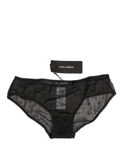 Slip en maille transparente avec logo et dentelle Dolce & Gabbana noir