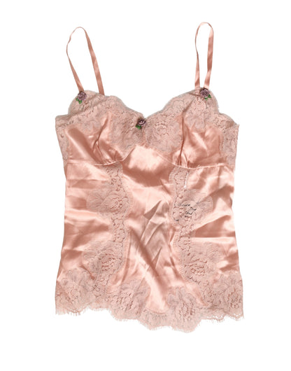 Dolce & Gabbana Lencería Rosa de Encaje y Satén de Seda Camisola para Dormir