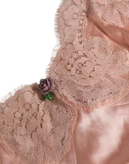 Dolce & Gabbana Lencería Rosa de Encaje y Satén de Seda Camisola para Dormir