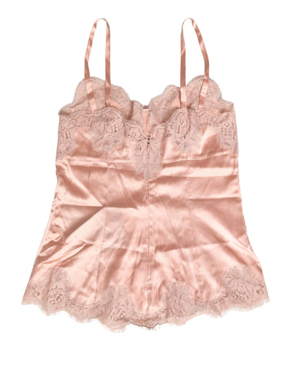 Dolce & Gabbana Lencería Rosa de Encaje y Satén de Seda Camisola para Dormir