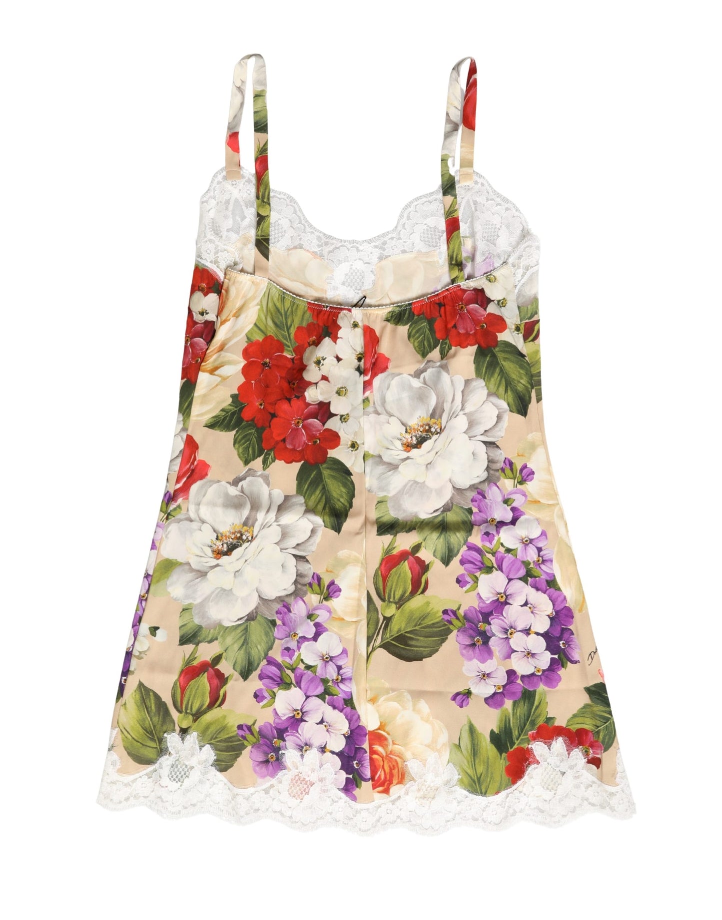 Dolce & Gabbana Chemise corta de seda floral beige para dormir