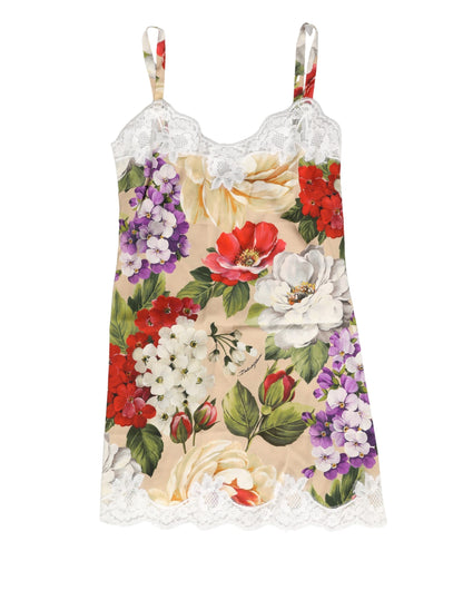 Dolce & Gabbana Chemise corta de seda floral beige para dormir