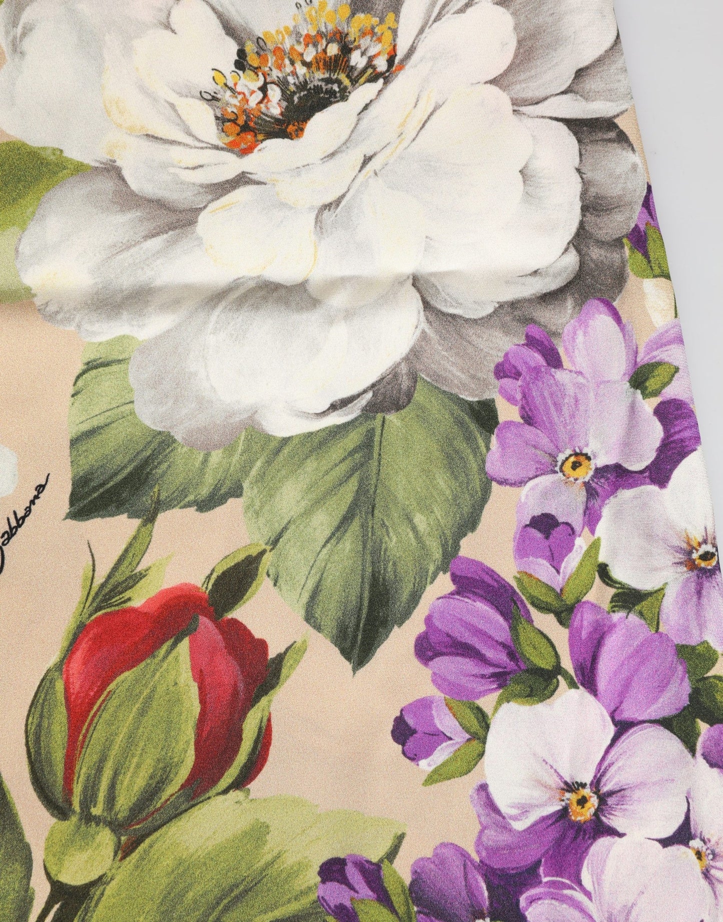Dolce & Gabbana Chemise corta de seda floral beige para dormir