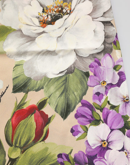 Dolce & Gabbana Chemise corta de seda floral beige para dormir