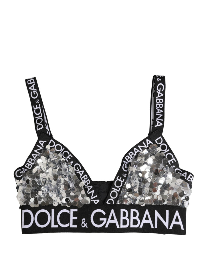 Sujetador de copa blanda triangular con lentejuelas plateadas Dolce & Gabbana