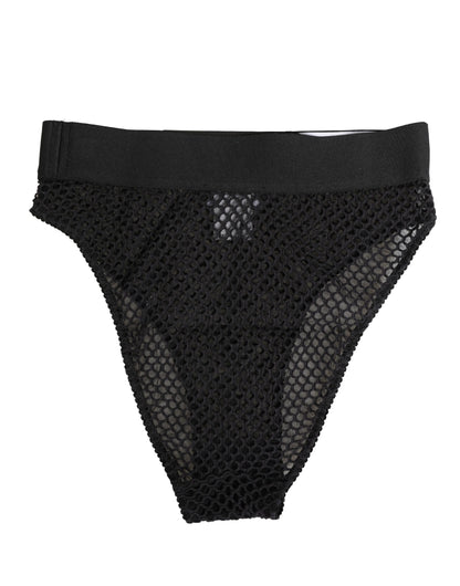 Sous-vêtement culotte haute en maille de coton noire Dolce & Gabbana