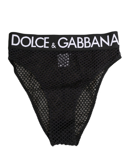 Sous-vêtement culotte haute en maille de coton noire Dolce & Gabbana