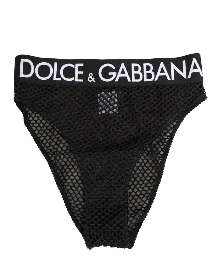 Ropa interior tipo braguita de talle alto de malla de algodón negra de Dolce & Gabbana