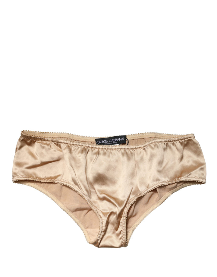Ropa interior braga de seda elástica beige de tiro medio Dolce & Gabbana
