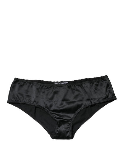 Slip taille mi-haute Dolce & Gabbana en soie noire extensible