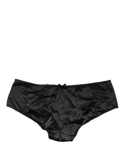 Dolce & Gabbana Bragas tipo bikini de seda elástica negras de talle medio