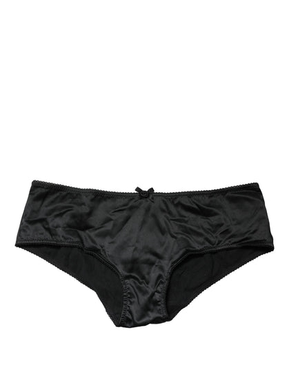 Dolce & Gabbana Bragas tipo bikini de seda elástica negras de talle medio