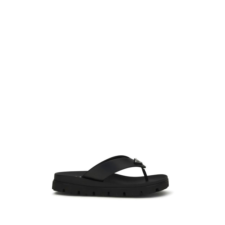 Sandales plates Prada en cuir de veau marron