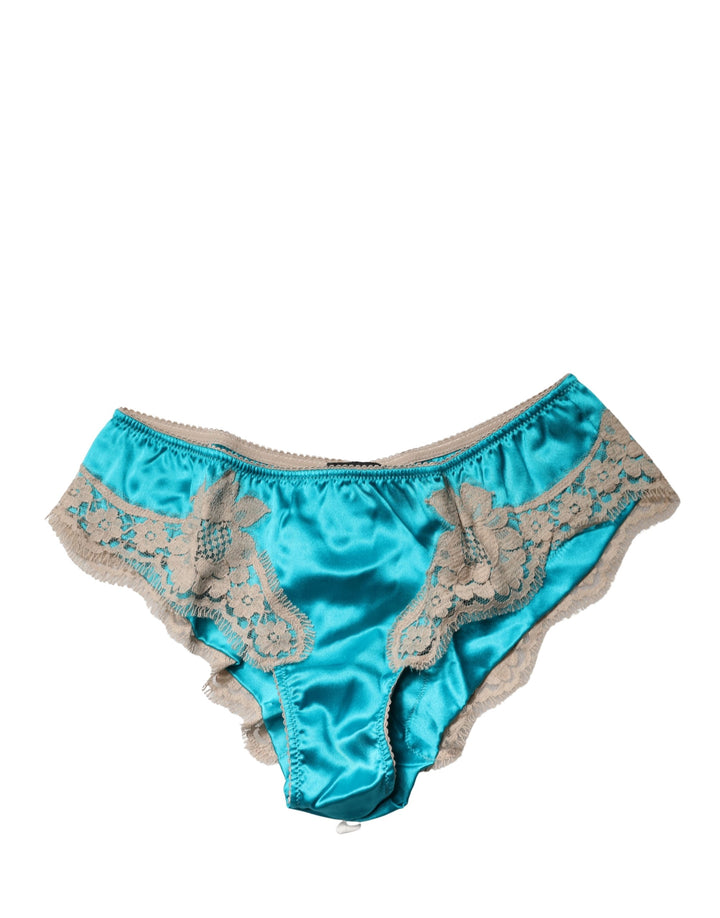Culotte Dolce & Gabbana en satin de soie bleue et dentelle florale