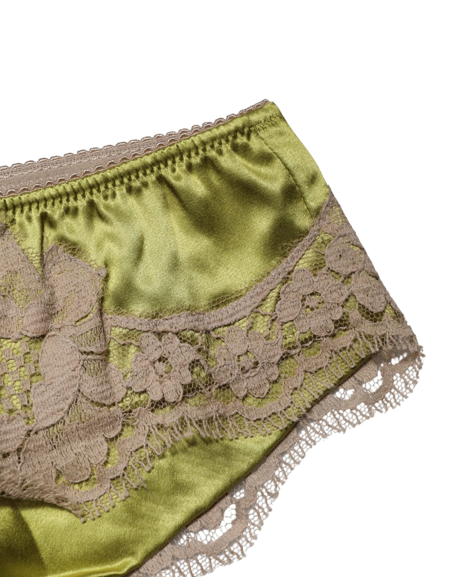 Culotte en satin de soie verte et dentelle florale Dolce & Gabbana