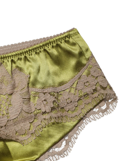 Culotte en satin de soie verte et dentelle florale Dolce & Gabbana