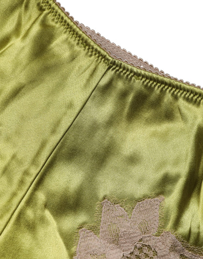 Culotte en satin de soie verte et dentelle florale Dolce & Gabbana