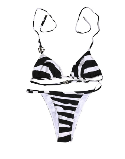 Top y braguita de bikini con estampado de cebra blanco y negro de Dolce & Gabbana