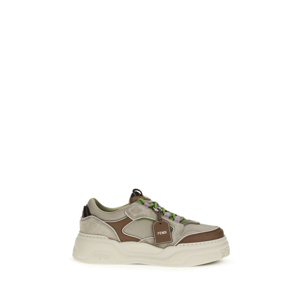 Fendi Brown Cotton Chunky Sneakers
