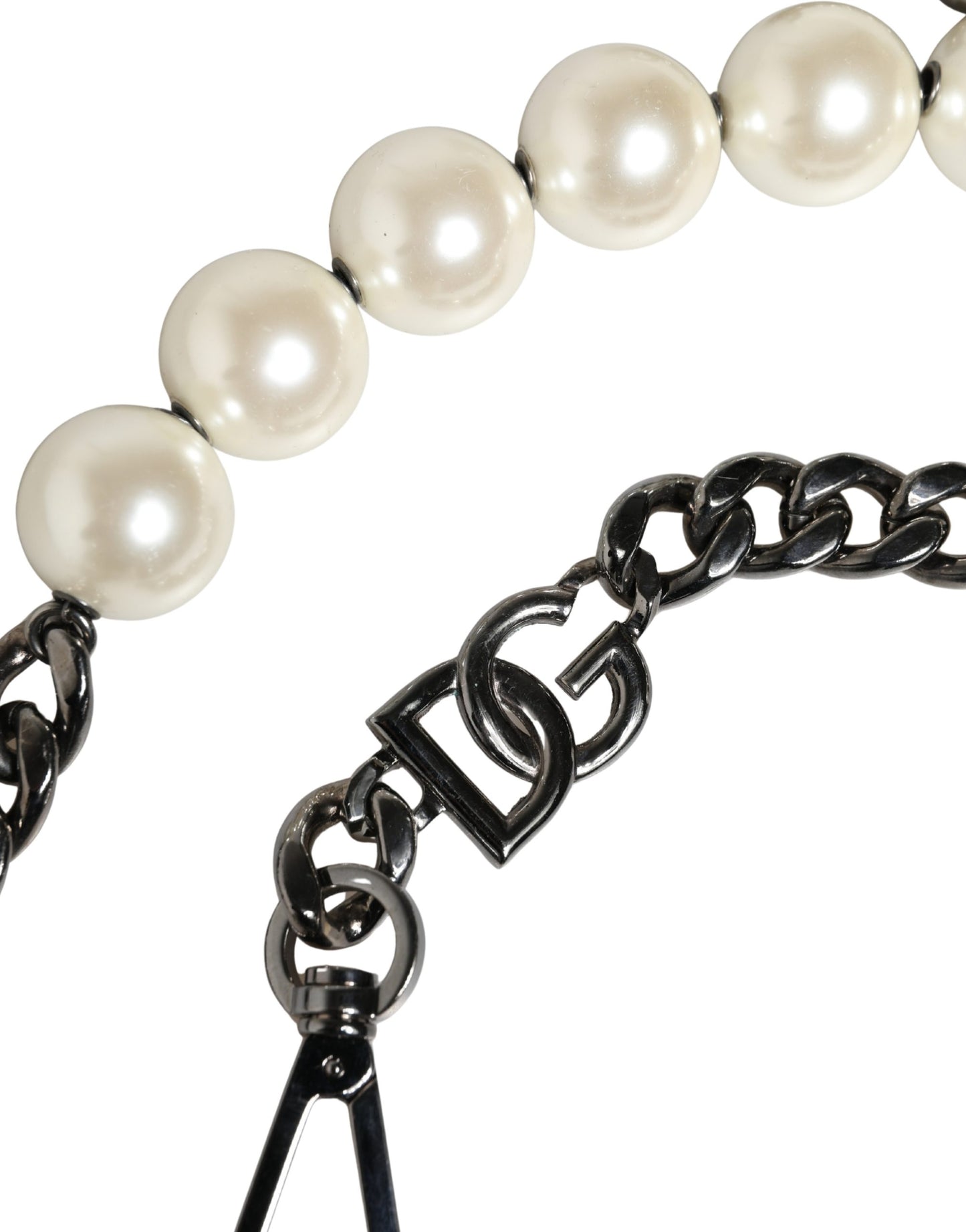 Bandoulière Dolce & Gabbana en Cuir Blanc avec Chaîne Argentée