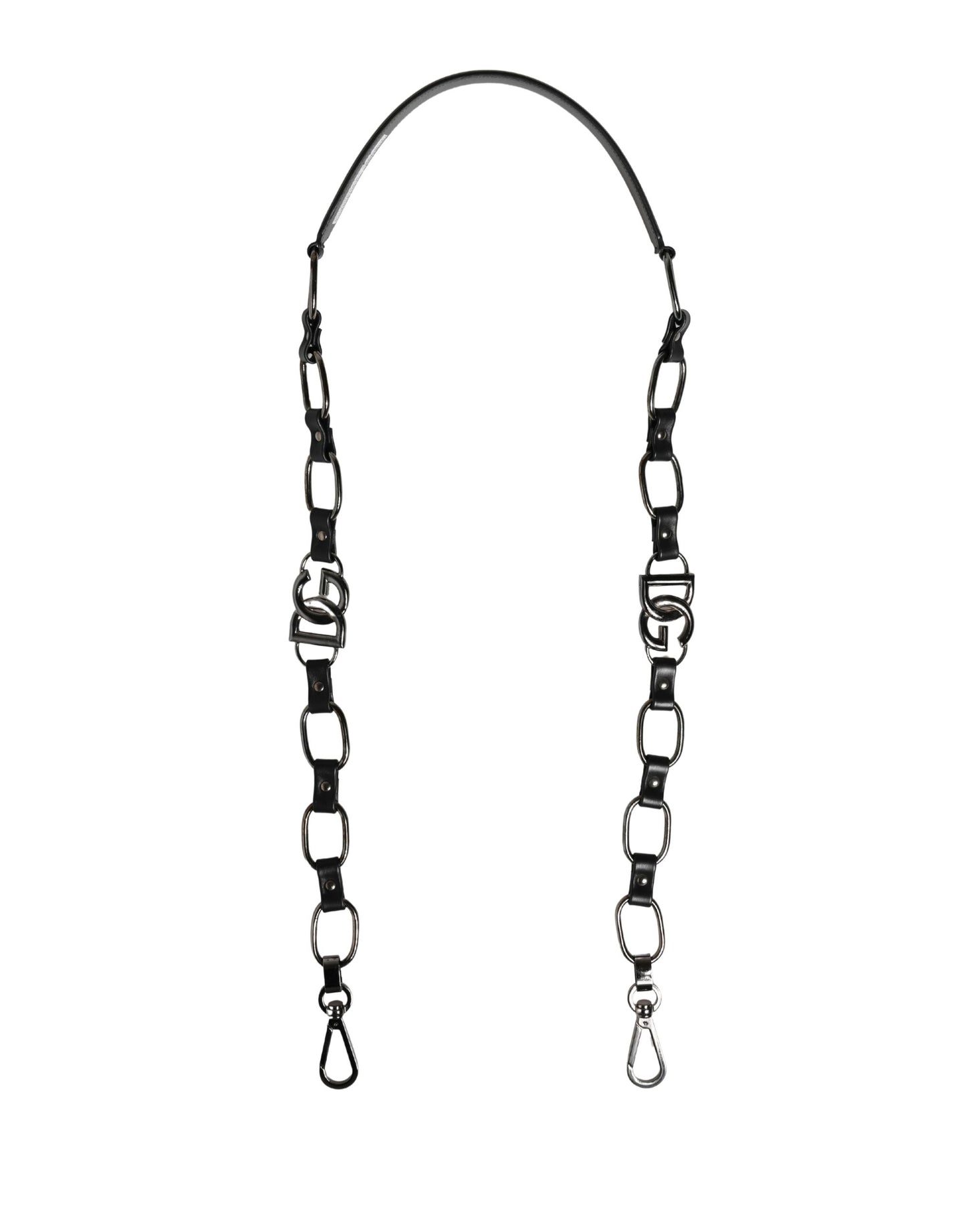 Correa de hombro para bolso Dolce & Gabbana de cuero negro con cadena plateada