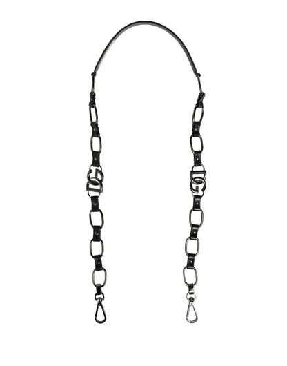 Correa de hombro para bolso Dolce & Gabbana de cuero negro con cadena plateada