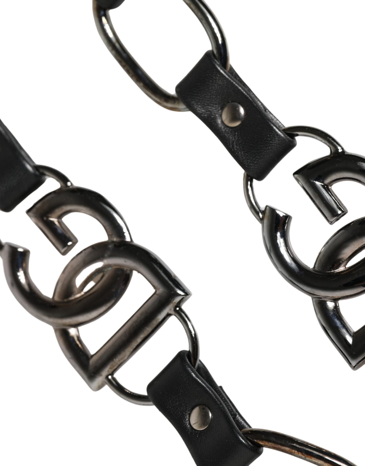 Correa de hombro para bolso Dolce & Gabbana de cuero negro con cadena plateada
