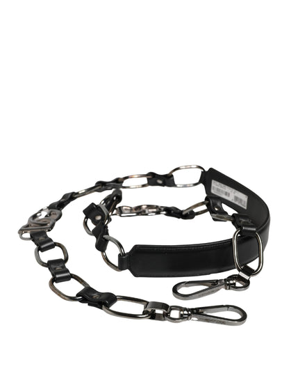 Correa de hombro para bolso Dolce & Gabbana de cuero negro con cadena plateada