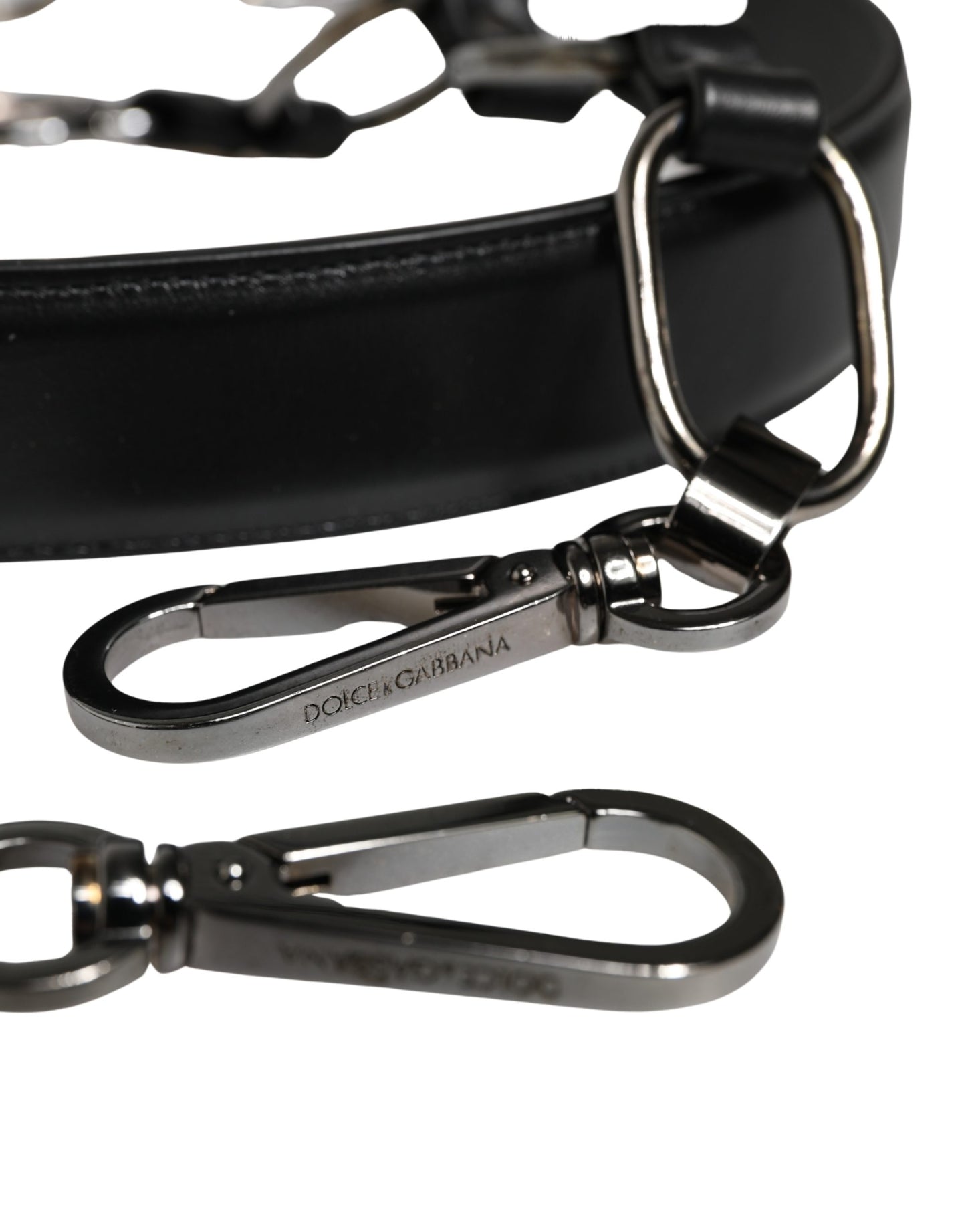 Correa de hombro para bolso Dolce & Gabbana de cuero negro con cadena plateada