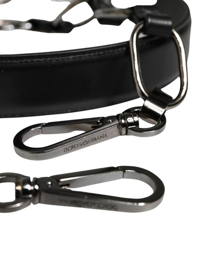 Correa de hombro para bolso Dolce & Gabbana de cuero negro con cadena plateada