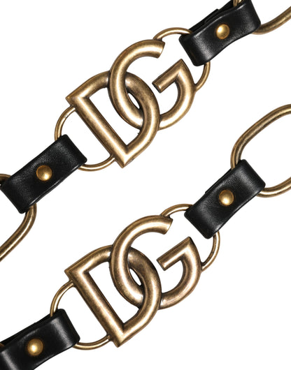 Bandoulière pour sac Dolce & Gabbana en cuir noir avec chaîne dorée