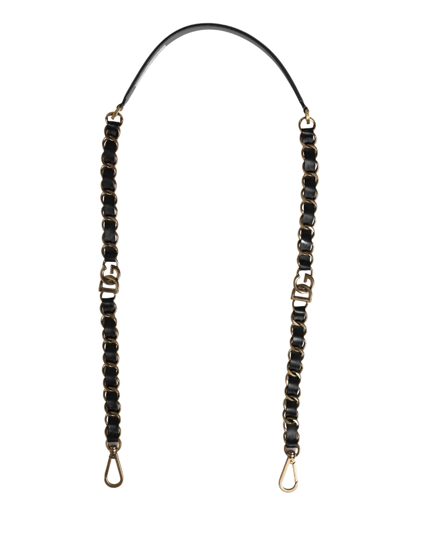Bandolera accesoria de cadena dorada de cuero negro Dolce & Gabbana