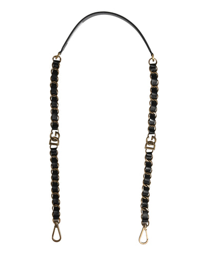 Bandolera accesoria de cadena dorada de cuero negro Dolce & Gabbana