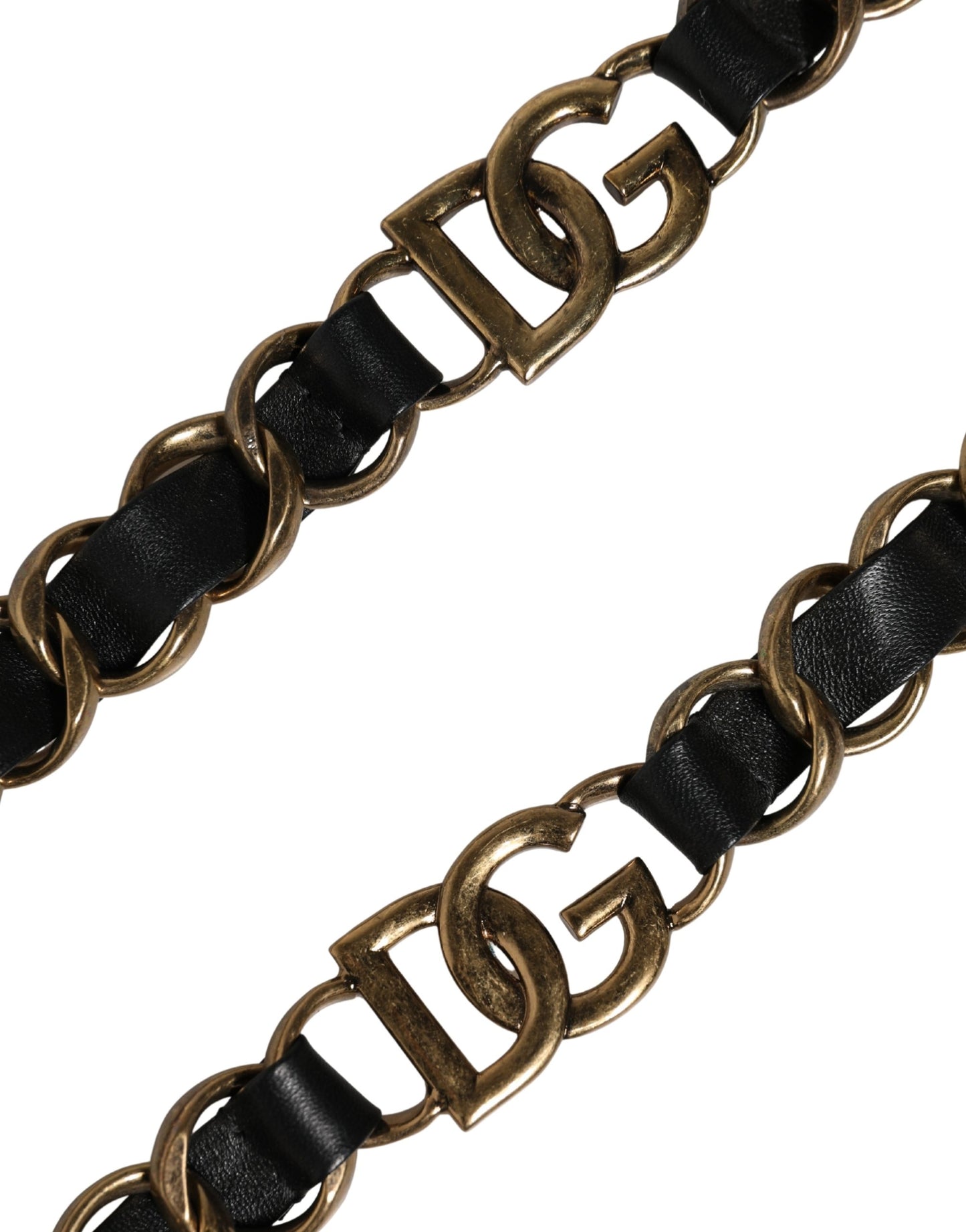 Bandolera accesoria de cadena dorada de cuero negro Dolce & Gabbana